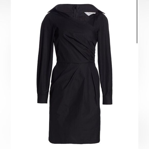 NWT Max Mara Squaw Gathered Cotton Poplin Shirt Dress Black Size 6 - Picture 10 of 16